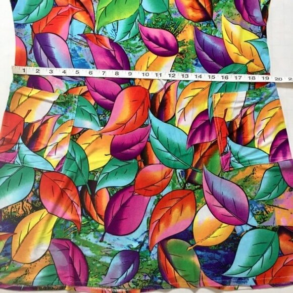 Colorful Green Purple Yellow  Flower Crew Neck Short Sleeve Pull Over Dress - Picture 5 of 14